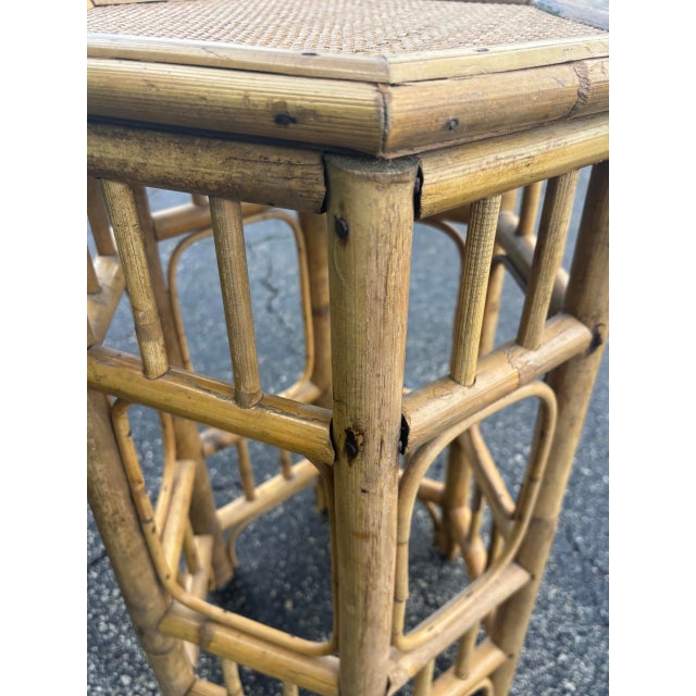 Wood Vintage Coastal Bamboo and Cane Brighton Pavilion Style Side Table For Sale - Image 7 of 11