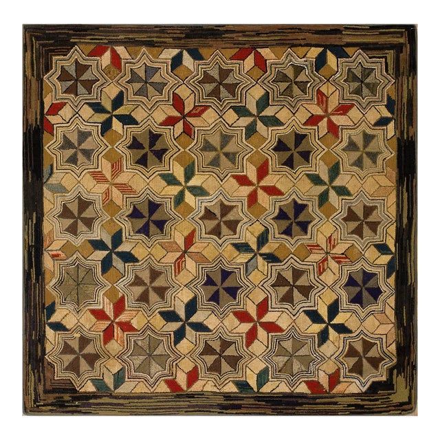 Iconic, Lovely and Symmetrical Design With Multi Tones Colors American Hooked Rug For Sale