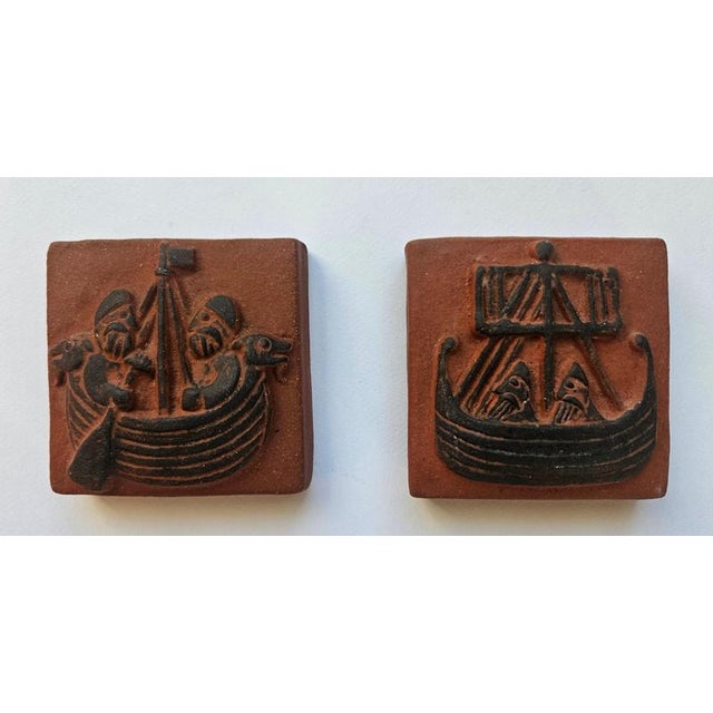 1960s Mid-Century Ceramic Tiles with Viking Motifs from Thyssen, 1960s, Set of 2 For Sale - Image 5 of 11