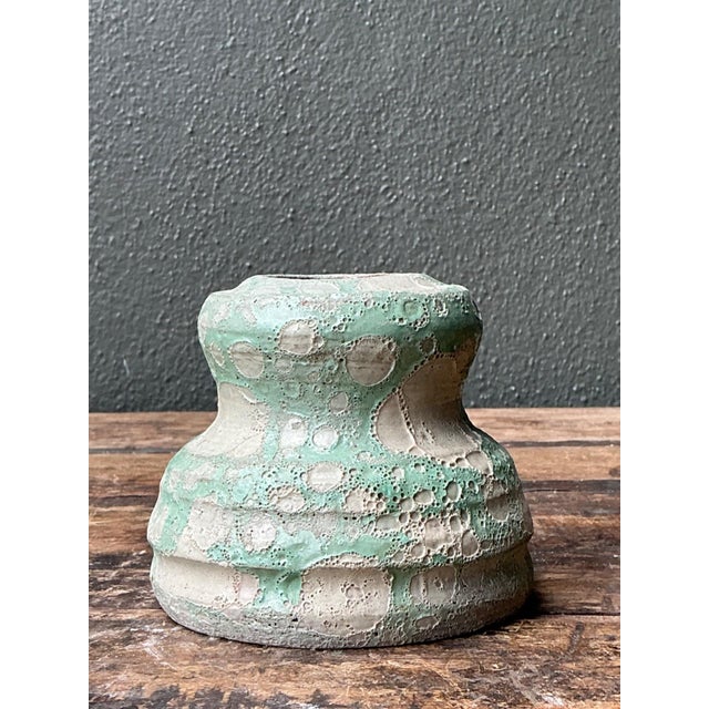 Vintage Textured Green Ceramic Vase For Sale - Image 13 of 13