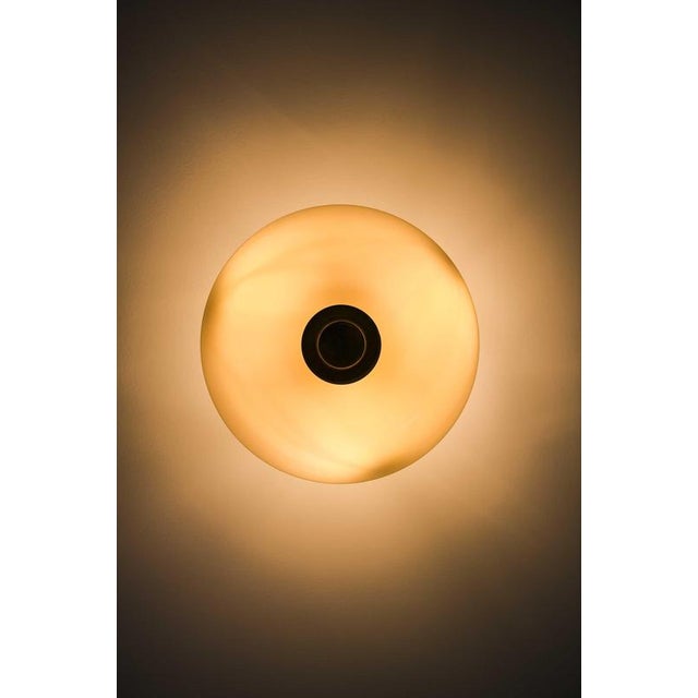 Modern Scandinavian Ceiling Lamp in Brass and Opaline Glass by Paavo Tynell, 1950s For Sale - Image 9 of 11
