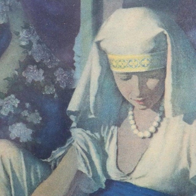 1920s Large Antique Wall Mirror With Maxfield Parrish Print Insert “Cleopatra" C1920 For Sale - Image 5 of 9