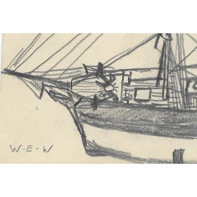 1943 drawing of a masted boat by William E. Wood, a Devon artist in England. Signed lower left. Combined shipping...