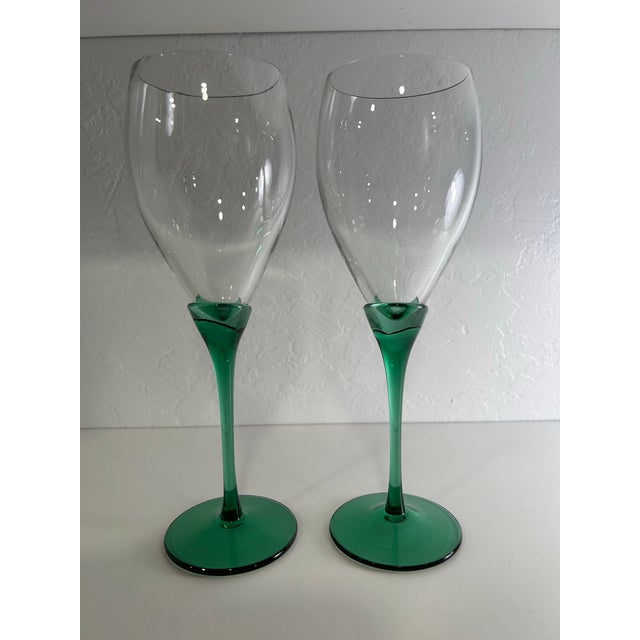 Glass 1970’s Vintage Green Stemmed Glasses, 2 Wine and 2 Martini Glasses - Set of 4 For Sale - Image 7 of 8