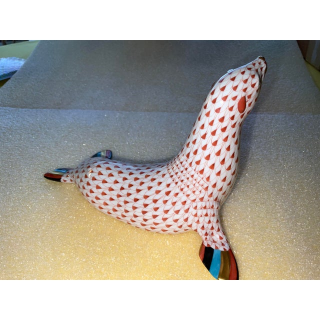 Mid-Century Modern Herend Rust Fishnet Seal For Sale - Image 3 of 4