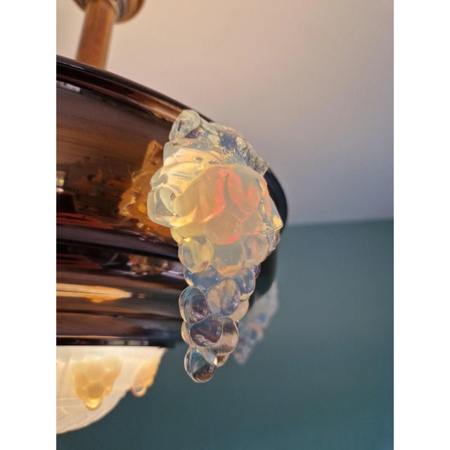 Art Deco Ceiling Light in Copper and Opal Pressed Molded Glass, 1920s-1930s For Sale - Image 6 of 18