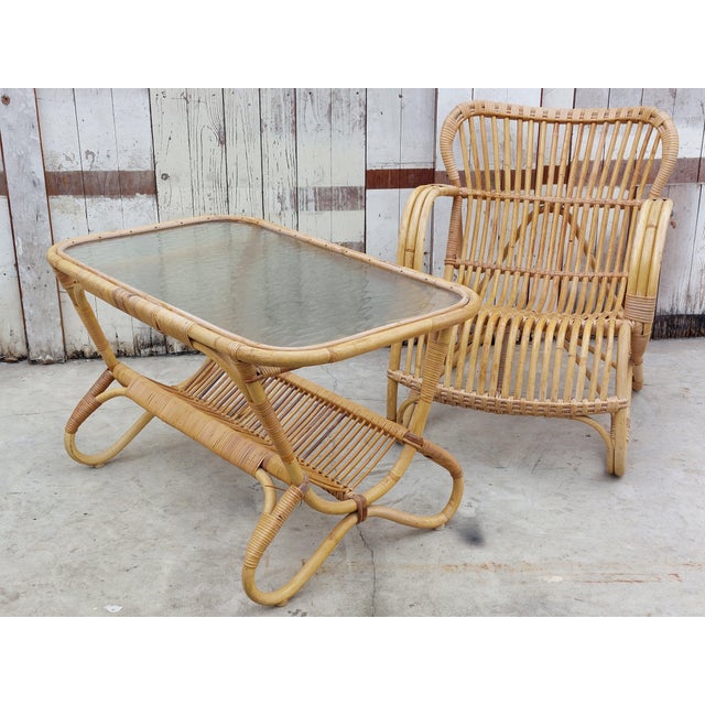 1960s Set of Vintage Armchair and Table in Rattan by Rohe Noordwolde, 1960s For Sale - Image 5 of 13
