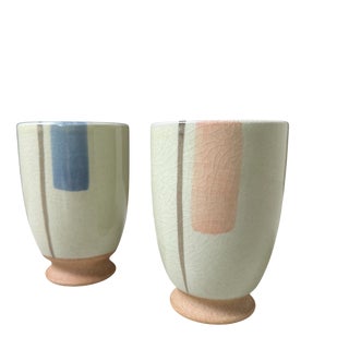 Japanese Ceramic Yunomi Tea Cups, 1980s, Set of 2 For Sale
