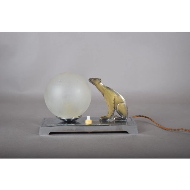 Art Deco Animal-Figure Table Lamp with Frosted Glass Globe, 1940s For Sale - Image 3 of 11