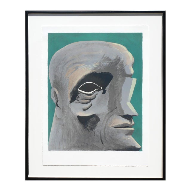Late 20th Century Horst Antes "Homage to Michelangelo" Modern Teal & Grey Tone Figurative Abstract Lithograph, 1975 For Sale - Image 5 of 12