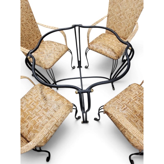 Late 20th Century French Bistro Style Wrought Iron & Maze-Woven Rattan Dining Suite, 5 Pc Set For Sale - Image 14 of 18