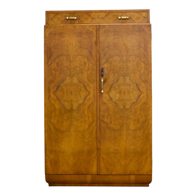 British Art Deco Burr Walnut Tallboy Linen Cabinet, 1930s For Sale
