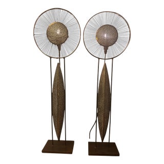 Vintage French Iron and Brass Sunburst Table Lamps, 1960s, Set of 2 For Sale