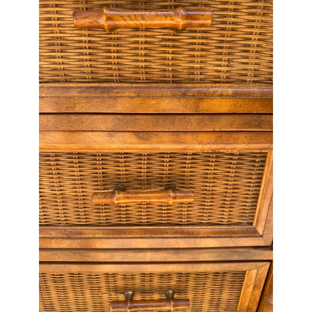 Wood Vintage Hollywood Regency Faux Bamboo and Wicker Chest of Drawers, 1970's, by American of Martinsville For Sale - Image 7 of 10