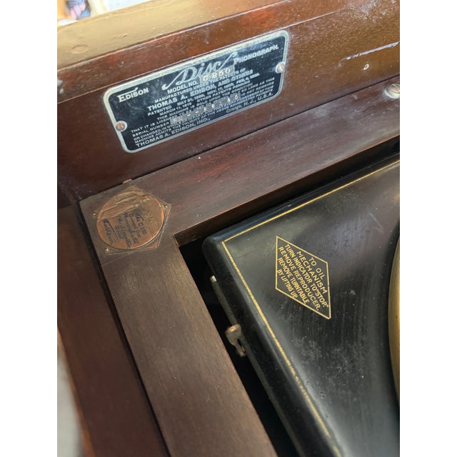 1914 Edison Disk Phonograph Model C-250 With 100 Edison Records Original Oil Can & Brush, Accessories For Sale In Monterey, CA - Image 6 of 18