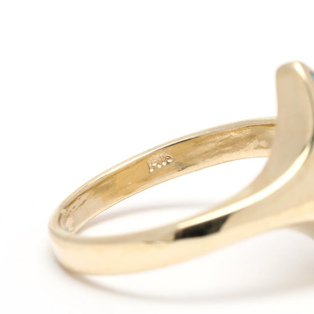 Early 21st Century Opal Inlay Navette Ring, 14k Yellow Gold, Ring Size 6 For Sale - Image 5 of 6