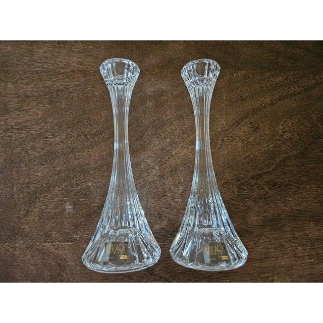 Mikasa Pair of Late 20th Century Mikasa Crystal Park Lane Candle Holders For Sale - Image 4 of 10