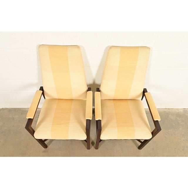 1960s Edward Wormley for Dunbar Mid-Century Modern Walnut X-Base High Back Armchairs, Pair For Sale - Image 5 of 15