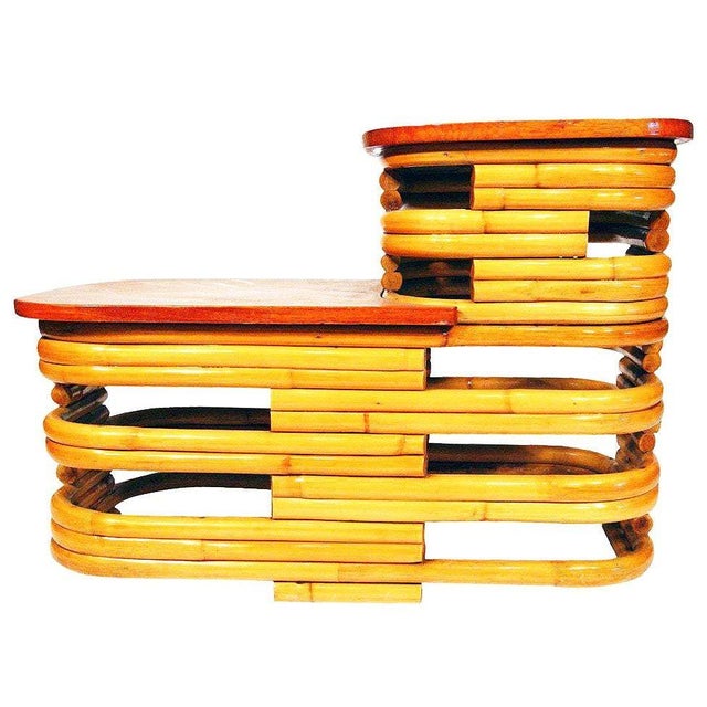 1940s Restored Stacked Rattan Two-Tier Side Table W/ Mahogany Top, 2 Available For Sale In Los Angeles - Image 6 of 6