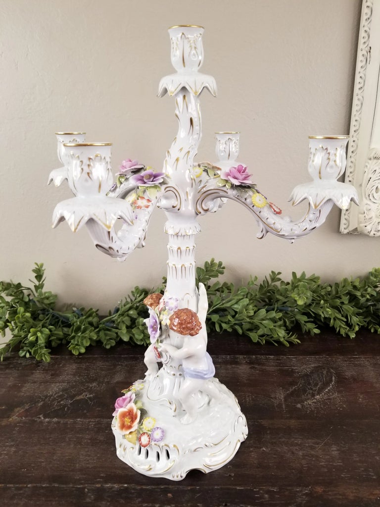 Vintage Von Schierholz Porcelain Candelabra Cherub Putti