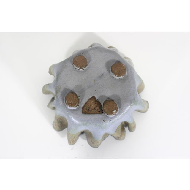 Vintage Sculptural Signed Studio Pottery Footed Bowl Organic Ruffled Edge For Sale - Image 12 of 13