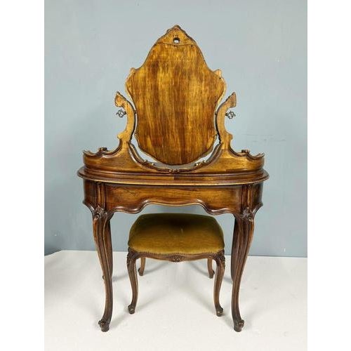 French Louis XV Revival Dressing Table with Mirror and Stool, 1890s, Set of 2 For Sale - Image 9 of 15