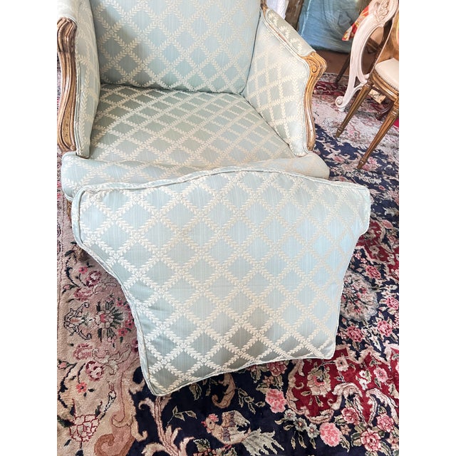 Pair of Early 1990s Era Paint Decorated French Louis XV Bergere Chairs For Sale - Image 11 of 12