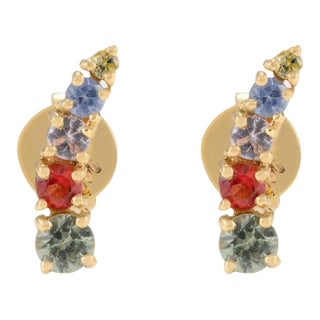 Rainbow Multi Sapphire Climber Studs Pushback Earrings - 2 Pieces For Sale