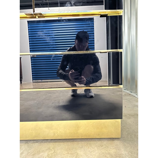 1960s Pair of Navy Blue Glass and Brass Ello Wardrobe Cabinets For Sale - Image 12 of 12
