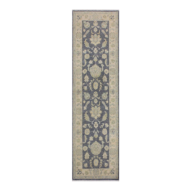 Boho Chic Ziegler 1990's Gray/Ivory Wool Runner Rug- 2'7'' X 8'4'' For Sale