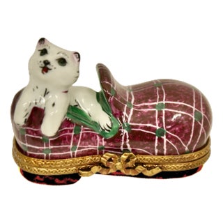 Limoges Kitten in Slipper Trinket Accent Box For Sale