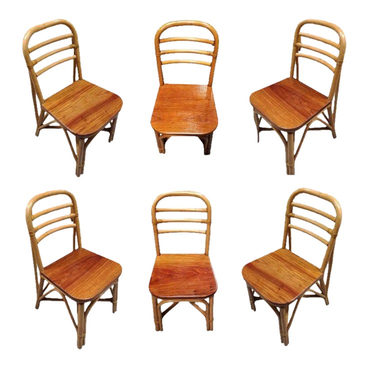 Restored Rattan Dining Room Chair W/ Mahogany Seat, Set of Six Chairish