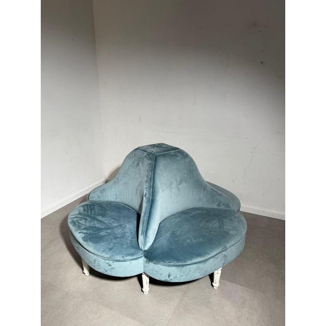Conversation Sofa in Blue Velvet For Sale - Image 3 of 7