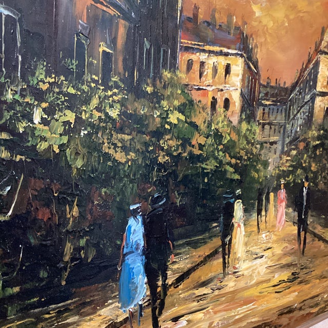 Wood Vintage Impressionistic Painting on Canvas “Evening Paris“ Signed Framed For Sale - Image 7 of 12