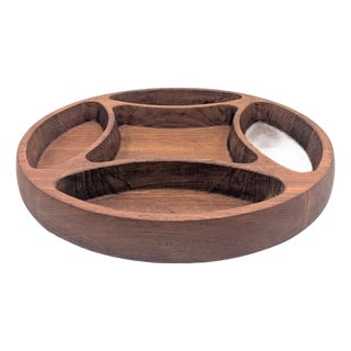 1980s Jens Quistgaard Dansk Teak Wood Partitioned Snack Bowl For Sale