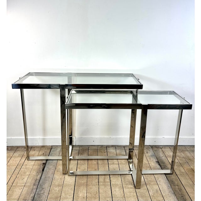 Double Console Table in Chromed Metal and Glass, 2000s For Sale - Image 9 of 13