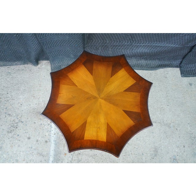 Vintage Georgian Style Scalloped Mahogany Starburst Inlaid Pedestal Side Table For Sale - Image 9 of 18