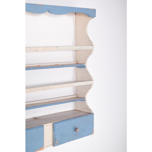 Rustic White and Sky-Blue Painted Portuguese Plate Rack, 1950 For Sale - Image 3 of 9