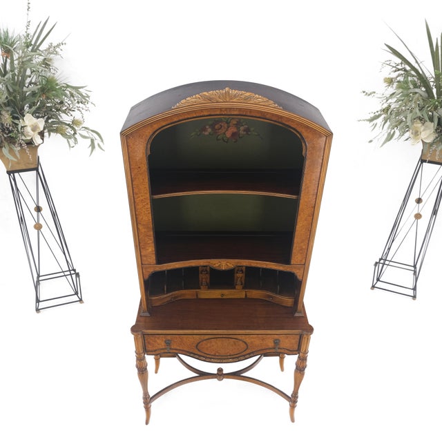 Berkey & Gay Painted Decorated Petit Secretary Display Cabinet with Shelves Burl For Sale - Image 10 of 12