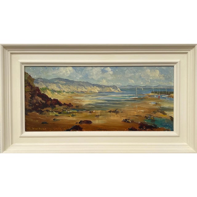 Mid-20th Century Impasto Oil Painting of Coastal Harbour Scene With Mountains in Wales For Sale - Image 9 of 9