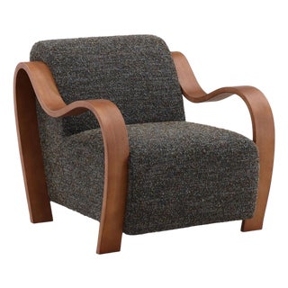 Ribbon Wood & Dark Boucle Art Deco Arm Chair For Sale