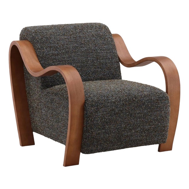 Ribbon Wood & Dark Boucle Art Deco Arm Chair For Sale