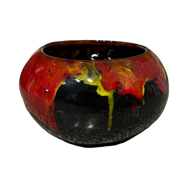 1960s Vintage Mid Century Modern 1960s Studio Pottery Ceramic Vase Planter Drip Lava Fire Glaze For Sale - Image 5 of 7