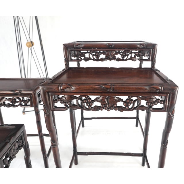 Mid 20th Century Set of 4 Nesting Stacking Carved Rosewood End Side Occasional Tables Set Mint! For Sale - Image 5 of 18