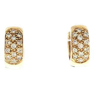Late 20th-Century 18k Yellow Gold Natural Diamond Pave Earrings, A Pair For Sale