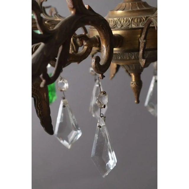 Early 20th Century Candlestick Chandelier in Bronze & Glass For Sale - Image 3 of 8