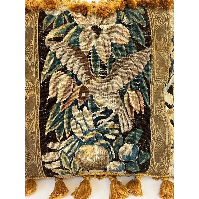 Antique 18th Century French Aubusson Tapestry 18" Square Pillows W/Lovely 2"Tassels, Birds and Florals For Sale - Image 14 of 14