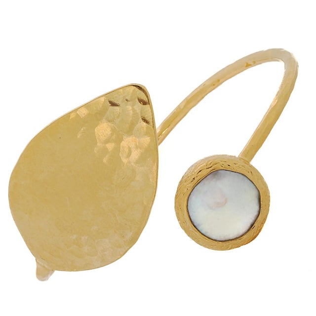 Cleopatra Gold Leaf & Pearl Stone Cuff Bracelet For Sale In Miami - Image 6 of 8
