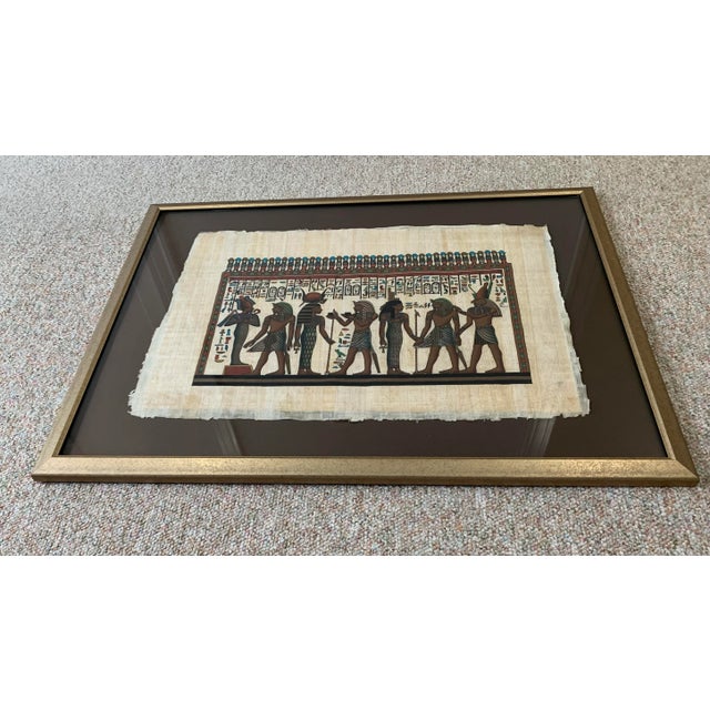 Vintage Framed Egyptian Papyrus Painting For Sale - Image 11 of 12