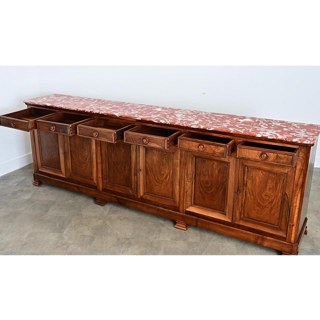 Louis Philippe French 19th Century Louis Philippe Walnut Enfilade with Red Marble Top For Sale - Image 4 of 16